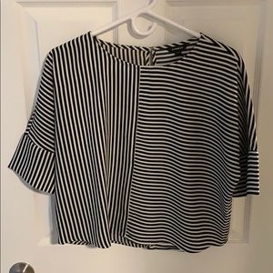 Express XS Petite Blouse Black and White Stripes